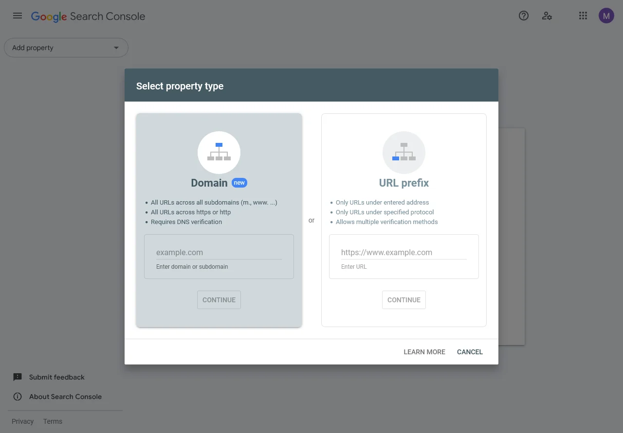 Add your website to google search console
