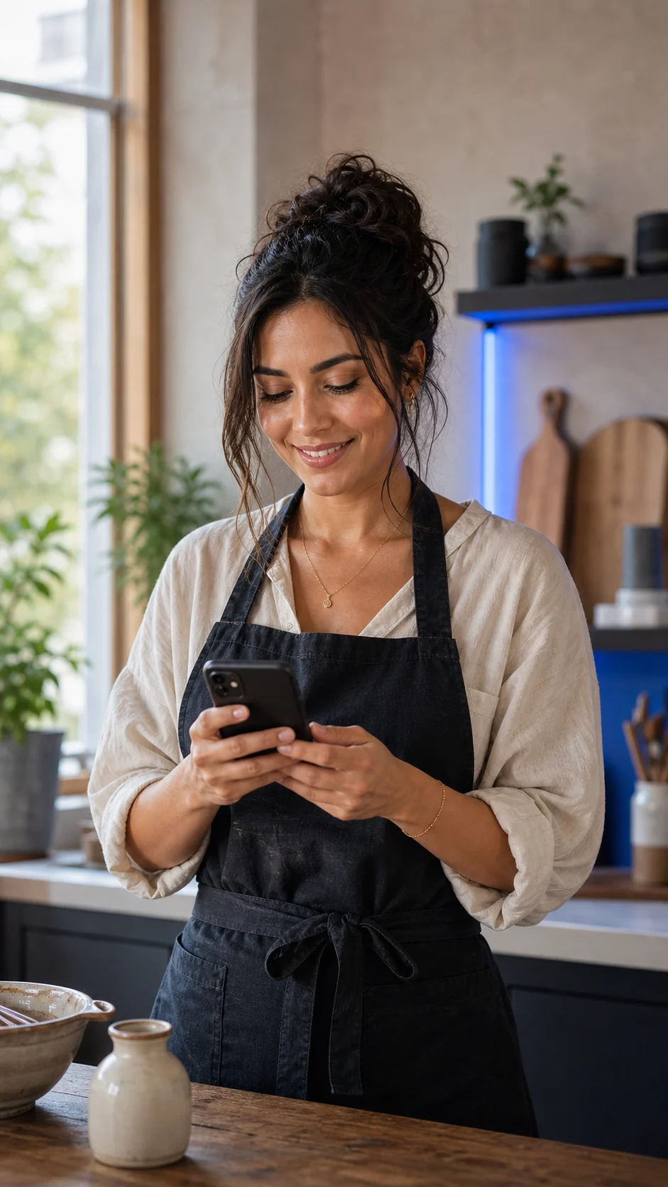 Creator checking Facebook comments on a phone