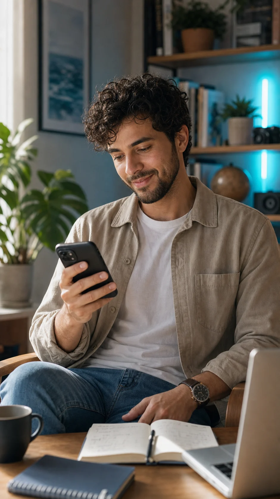 Creator reviewing Telegram follower growth on a smartphone