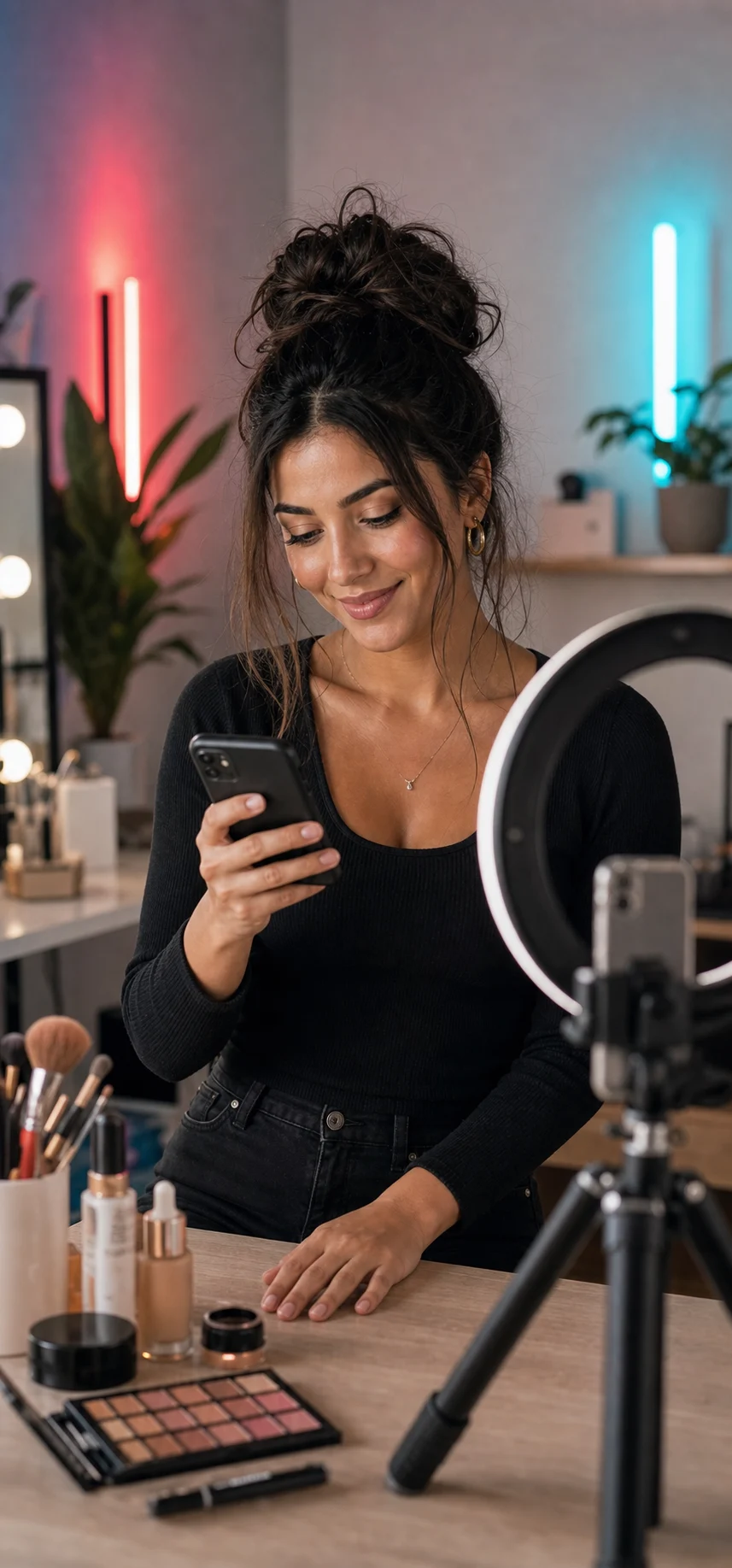 Creator checking TikTok growth services and campaign choices on a phone