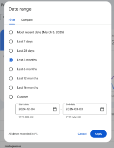GSC date range to choose from